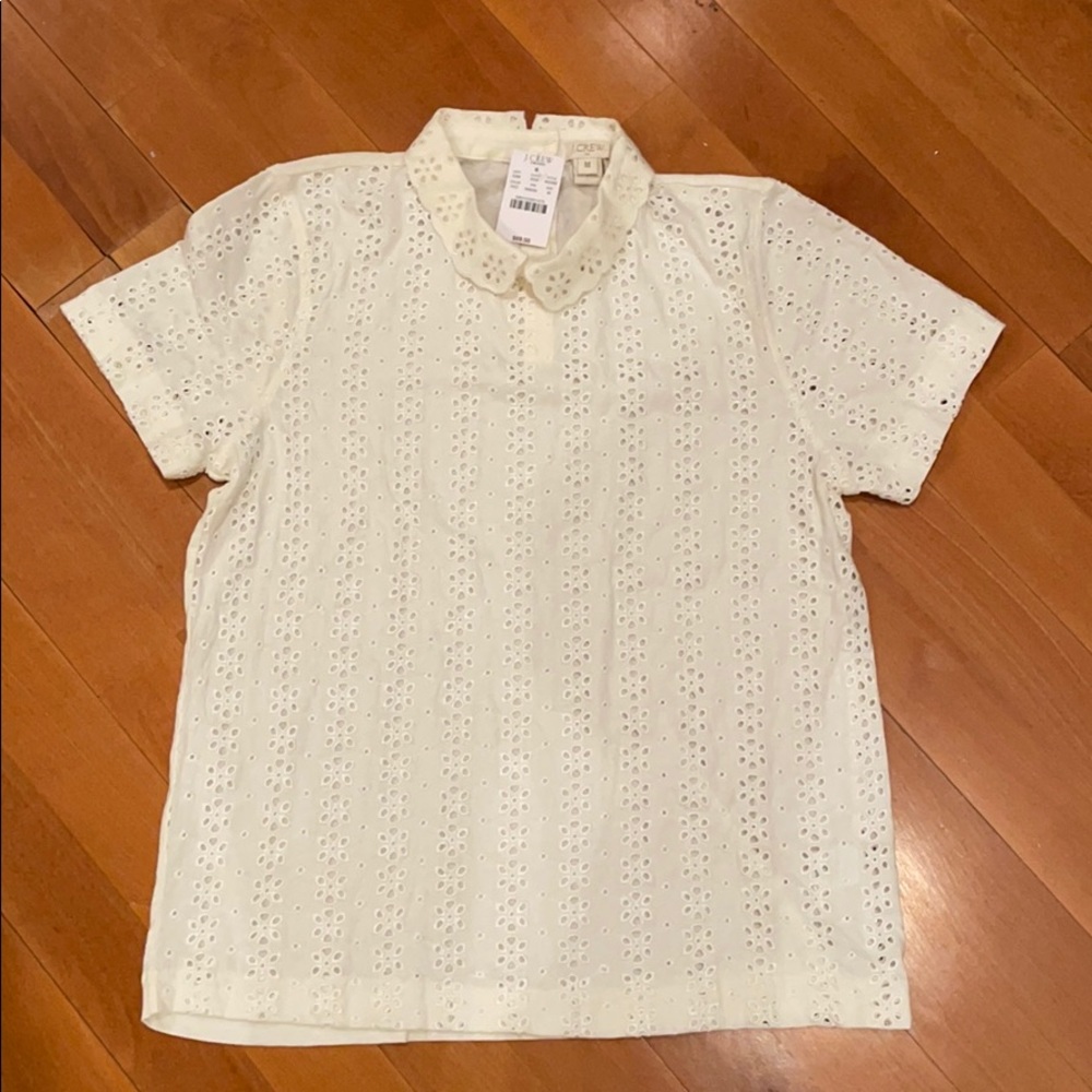 BNWT J Crew white eyelet collared blouse size M